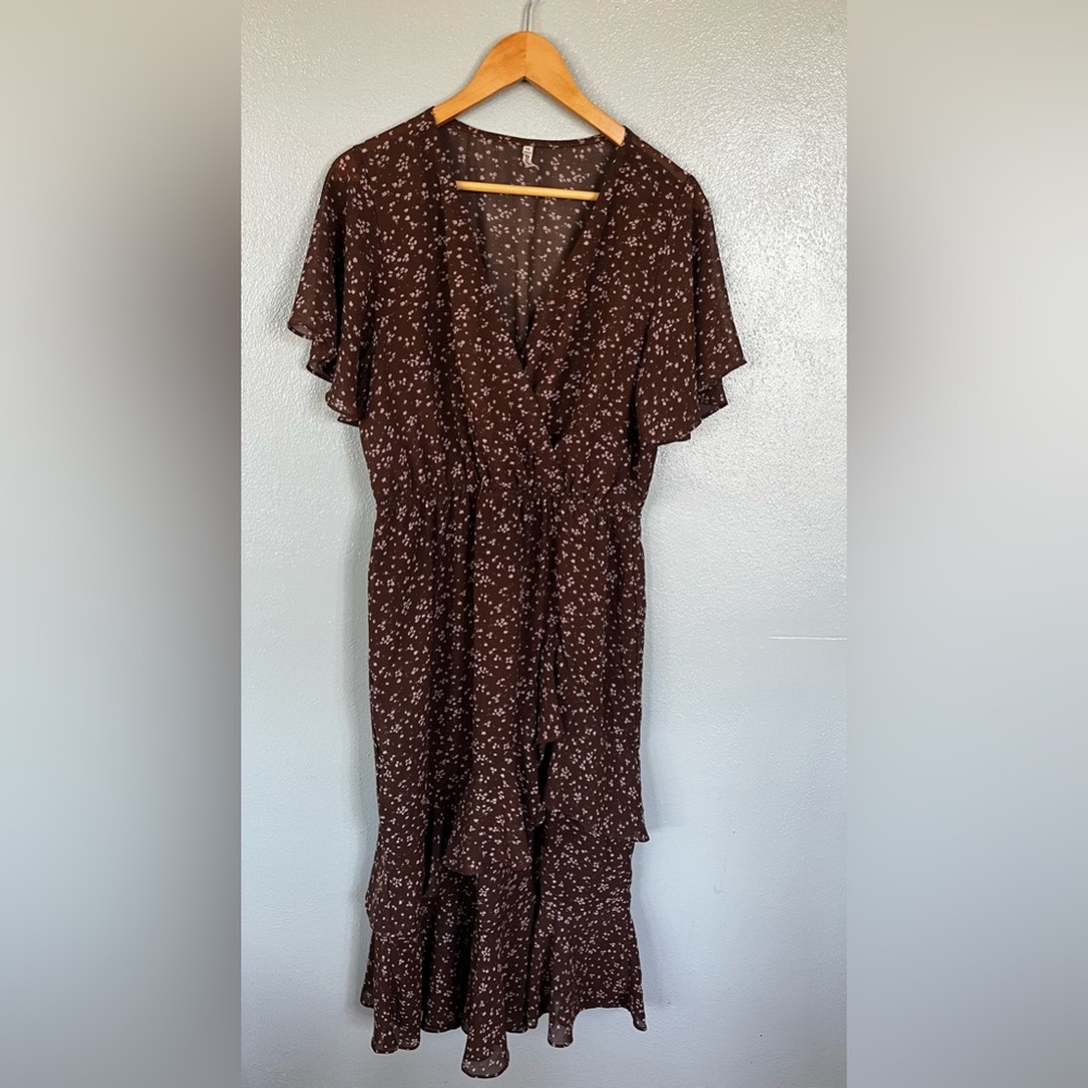 Bluebelle Brown Dress with Pink Floral Pattern